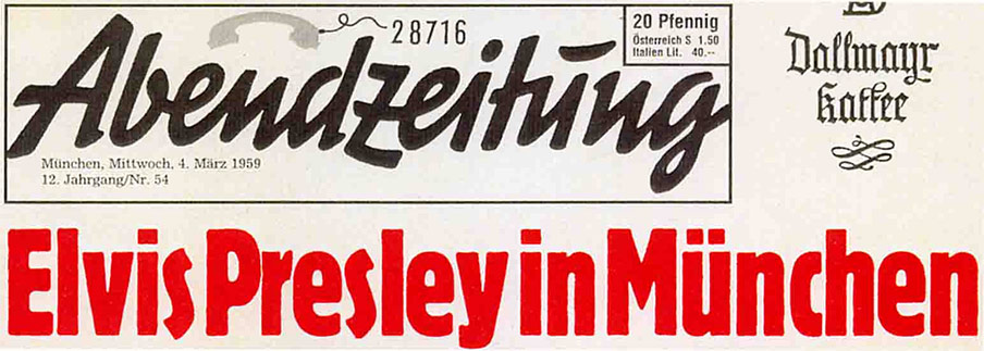 Abendzeitung München vom Mittwoch, 4. März 1959: Elvis Presley in München